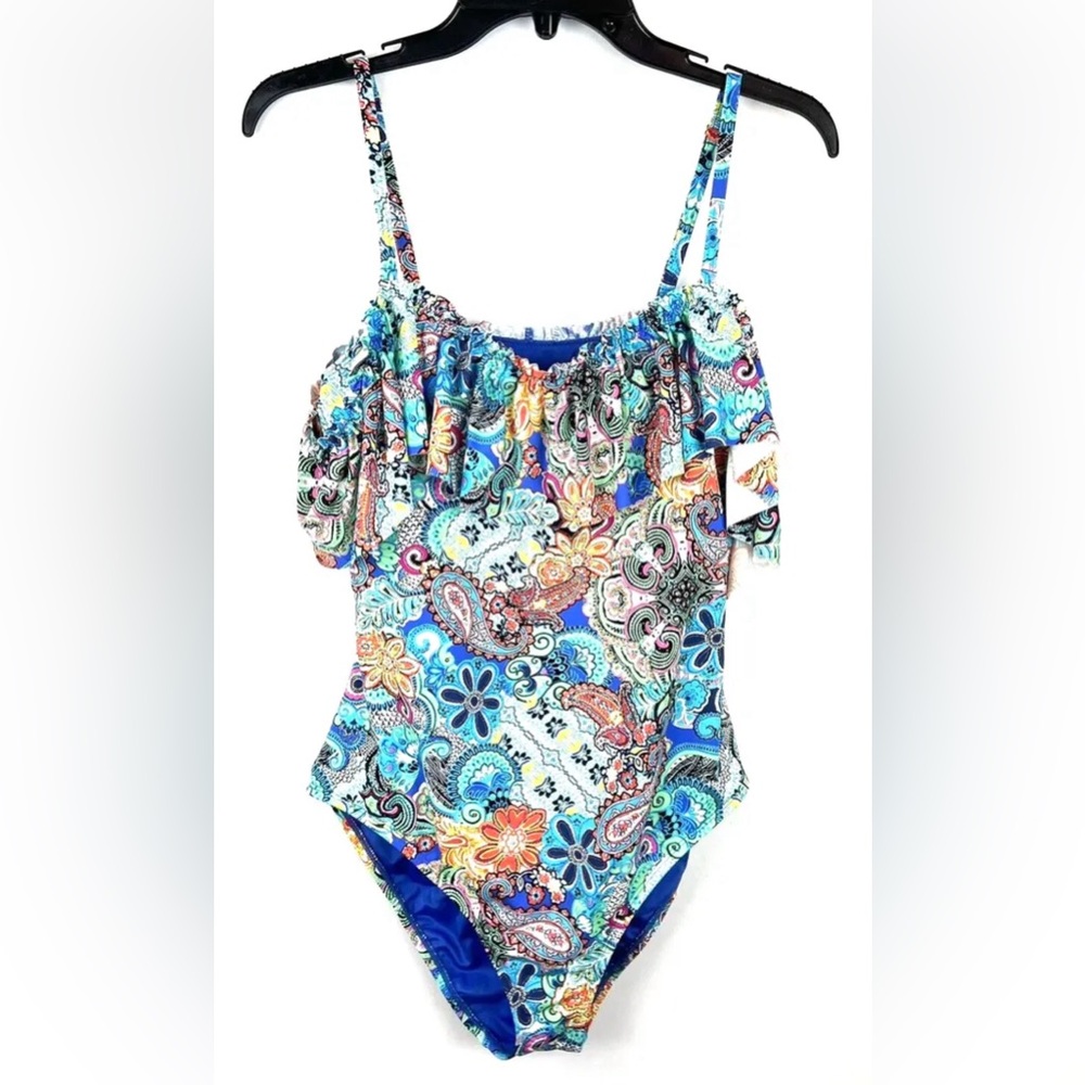 Bleu Rod Beattie Women’s Blue Multicolored One Piece Swimsuit Size 14